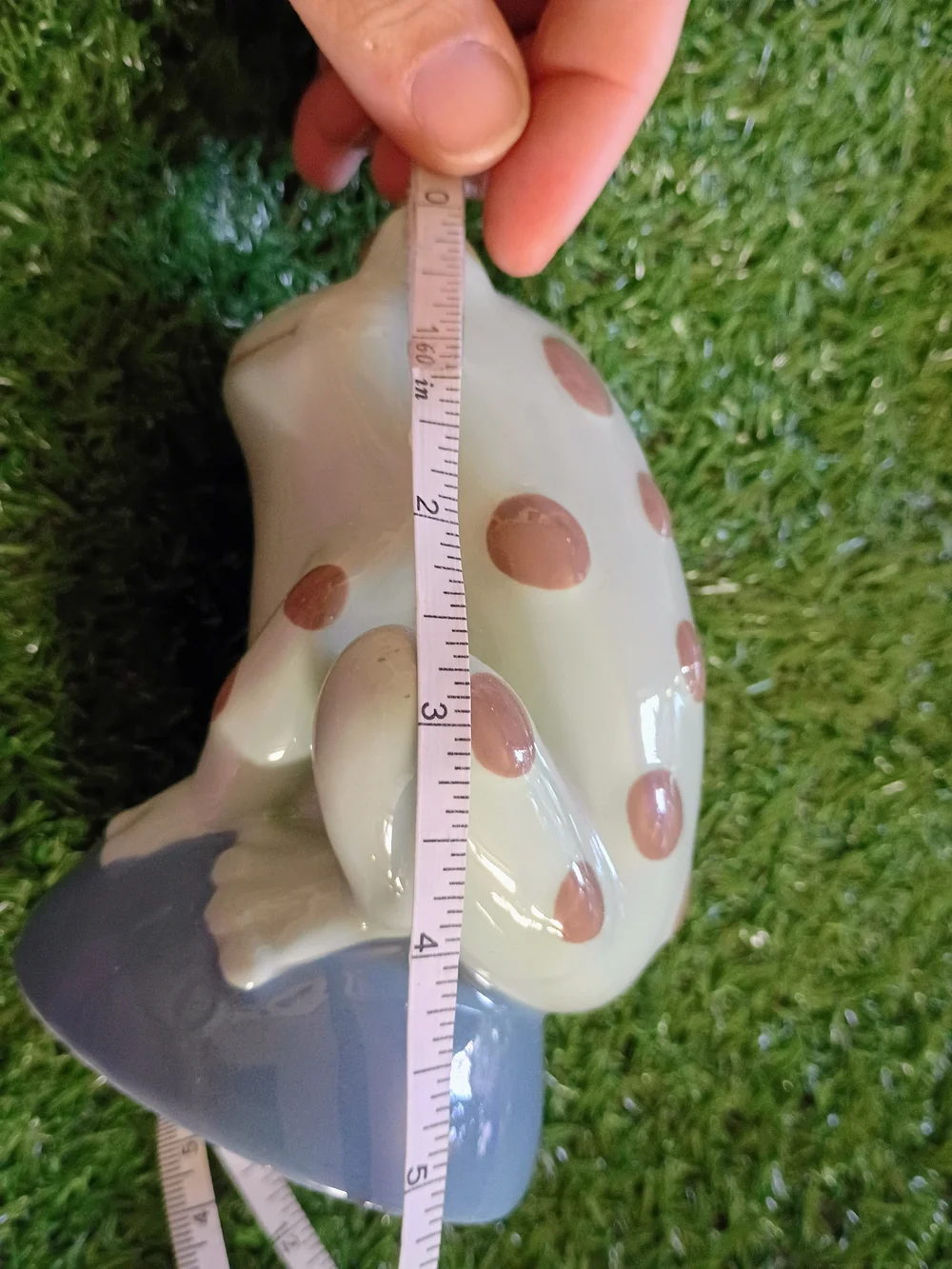 Ceramic Polka Dot Frog Bank - Light Green with Brown Spots